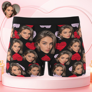 Custom Big Face Boxer Shorts Colorful Waistband Boxer Briefs Red and Pink Hearts Gifts For Boyfriend