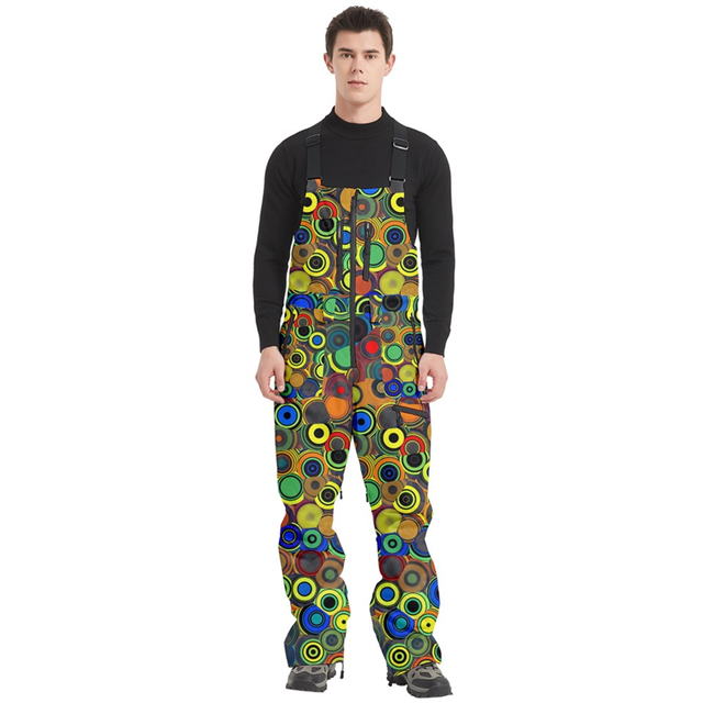 Circles, Colorful Men's Front Zip Ski And Snowboard Bib Pants
