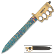 Combat Toothpick Knife And Sheath - Fire Kissed 1095 Carbon Steel Blade