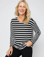 Millers Long Sleeve Slub Knit Stripe Boat Neck