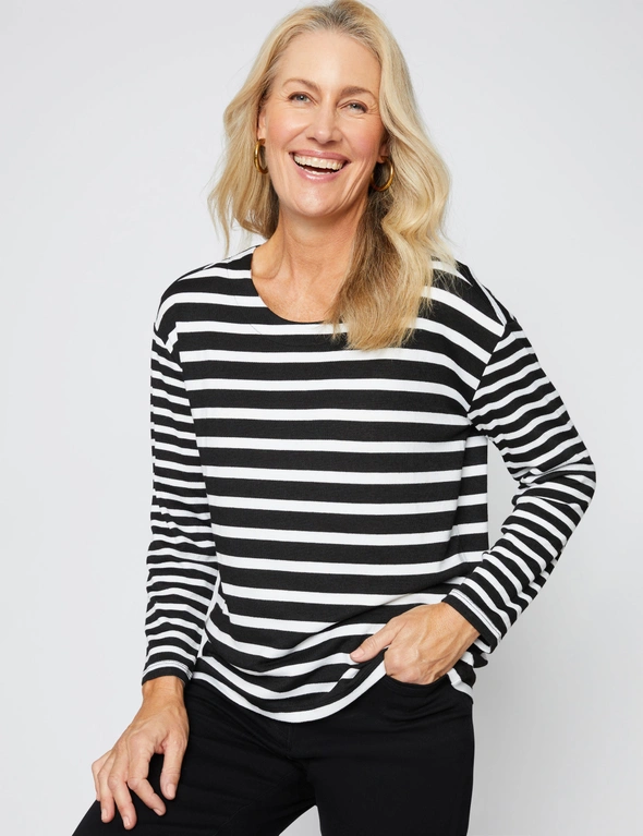 Millers Long Sleeve Slub Knit Stripe Boat Neck
