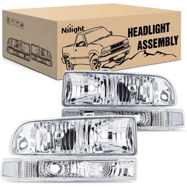 1998 1999 2000 2001 2002 2003 2004 2005 Chevy Blazer S10 Headlight Assembly Chrome Case Clear Reflector