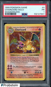 1999 Pokemon Game TCG Base Set #4 Charizard Holo Shadowless PSA 1 PR
