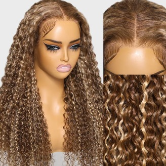 Julia Hair Pre-everything Glueless Full Frontal Wig | 13x4 Ear to Ear Lace Front Honey Blonde Highlights Jerry Curly Put On And Go Wig