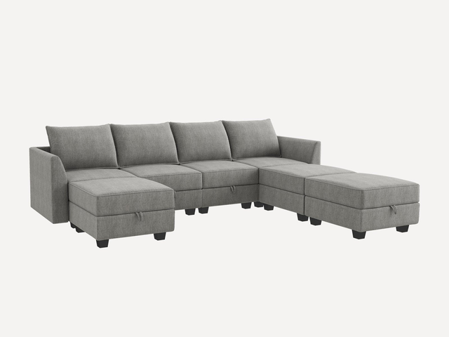 HONBAY 7-Piece Polyester Modular Sectional Sofa With Storage Seat