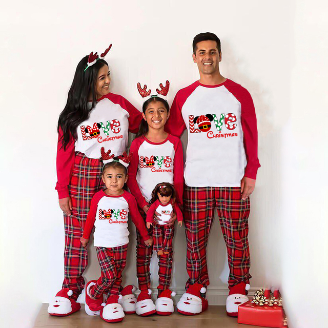 Christmas Matching Family Pajamas Cartoon Mouse Love White Pajamas Set