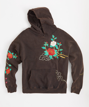 Washed Embroidery Fleece Hoodie - Black
