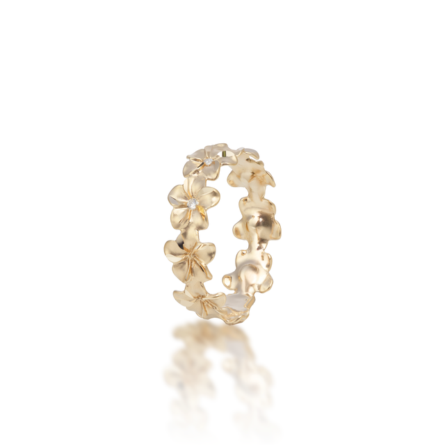 Plumeria Eternity Ring in Gold with Diamonds- 6mm