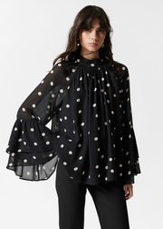 Flounced Stand-Collar Blouse