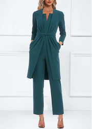 Split Turquoise Pocket Design Ankle Length Jumpsuit