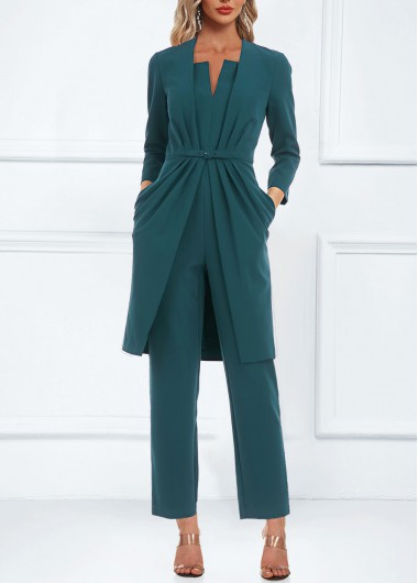 Split Turquoise Pocket Design Ankle Length Jumpsuit