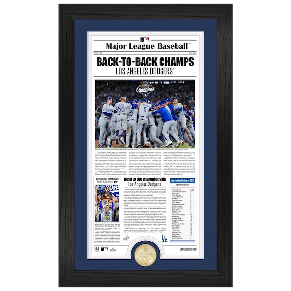 Los Angeles Dodgers Highland Mint Back-to-Back World Series Champions 12" x 20" Front Page News Cover Bronze Coin Photo Mint