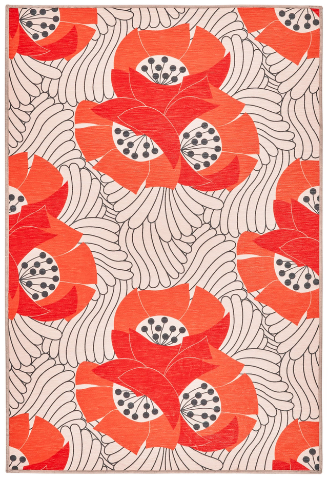 Japanese Poppy Machine Washable Rug | Multi