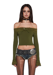 Flirt Expert Off The Shoulder Top - Green