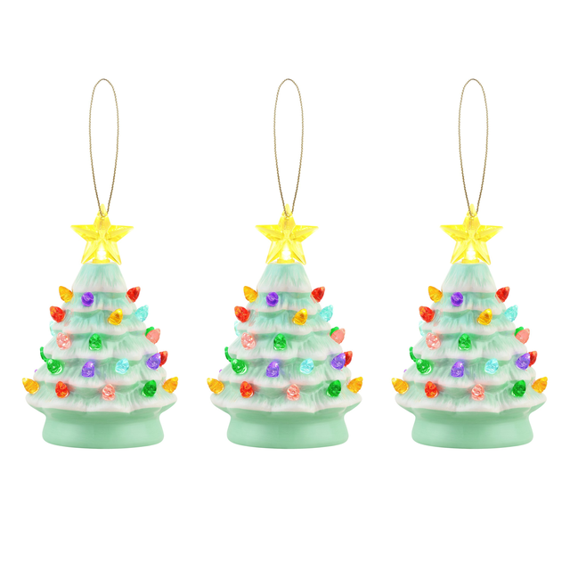 5 in. Set of 3 Nostalgic Ceramic Tree Ornaments - Seafoam