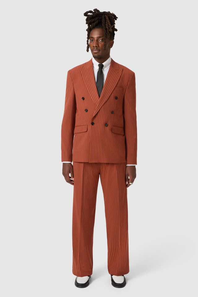 Syrah Oversized Burnt Orange Pinstripe Suit