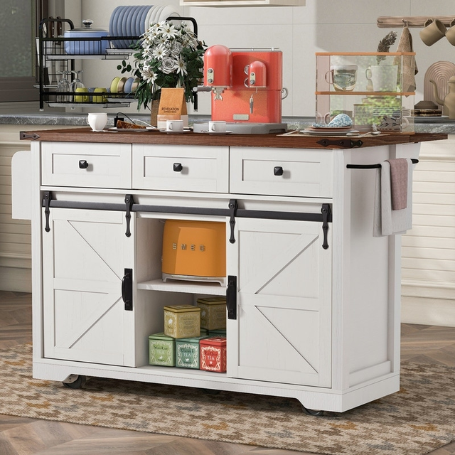 Mairi 54.5" Farmhouse Kitchen Island with Power Outlet