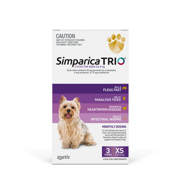 Simparica Trio Dog Extra Small 5.6 - 11lbs Purple 3 Pack