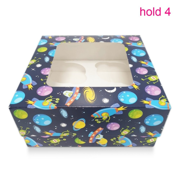 BLUE SPACESHIP cupcake boxes & inserts - hold 4