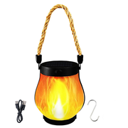 Hemp Rope Hanging Flame Lantern Waterproof Solar Lantern Light for Outdoor Decor