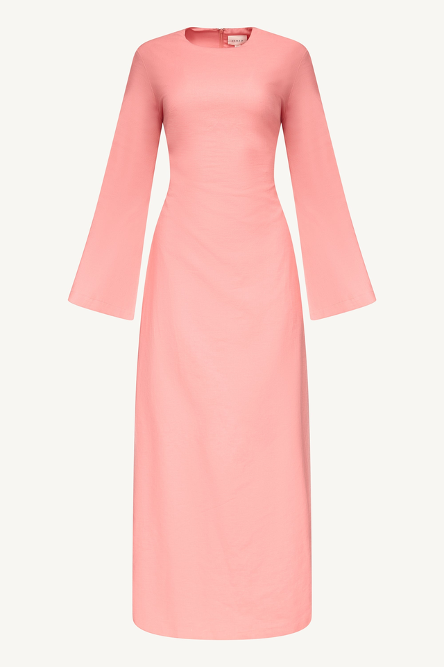 Cotton Linen Lace Up Back Maxi Dress - Summer Coral