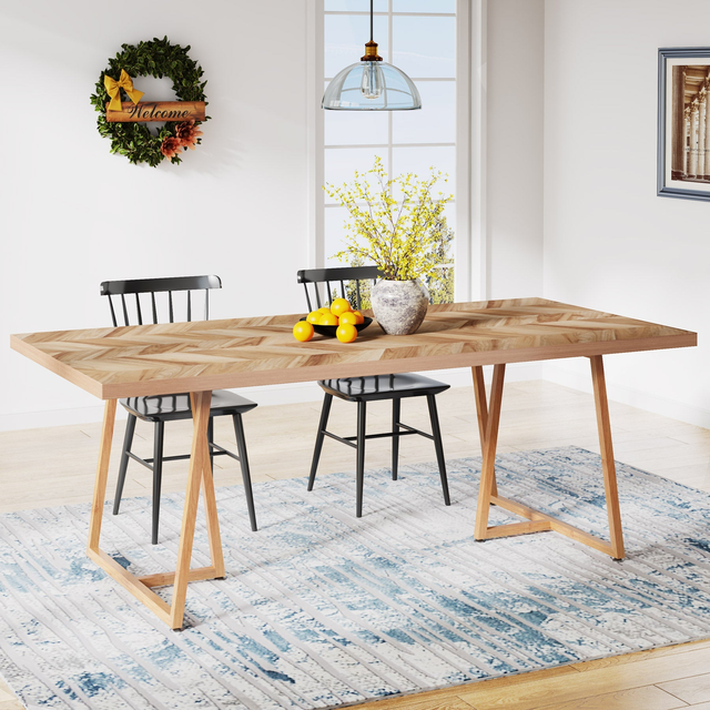 Farmhouse Dining Table for 6 to 8, 70.9" Rectangular Wood Kitchen Table