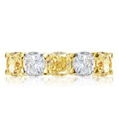 Five Stone Golden Yellow Cushion Cut Half Eternity Wedding Band For Women