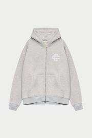HEAVYWEIGHT EMBLEM APPLIQUE ZIP THROUGH HOODIE - GREY MARL