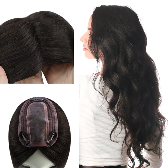 3x5 Inches Virgin Human Hair Toppers Mono Base Off Black #1B