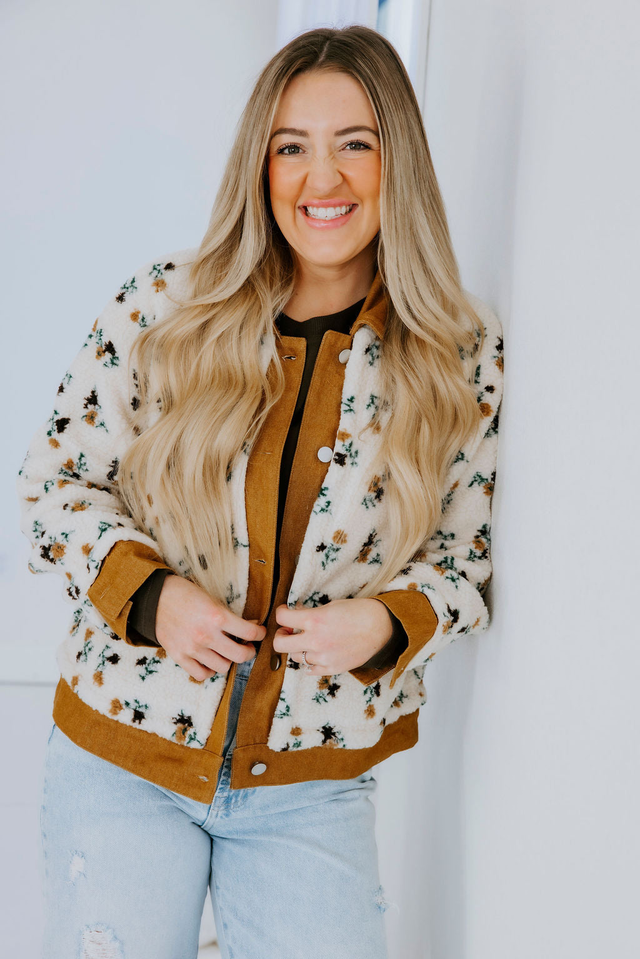 Ryanne Floral Print Sherpa Jacket
