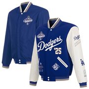 Men's Los Angeles Dodgers JH Design Royal/White 2025 World Series Champions Reversible Varsity Full-Snap Jacket
