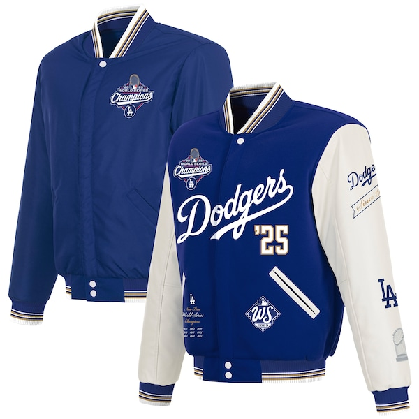 Men's Los Angeles Dodgers JH Design Royal/White 2025 World Series Champions Reversible Varsity Full-Snap Jacket