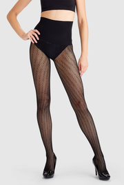 The Herringbone Net Patterned Tights Black