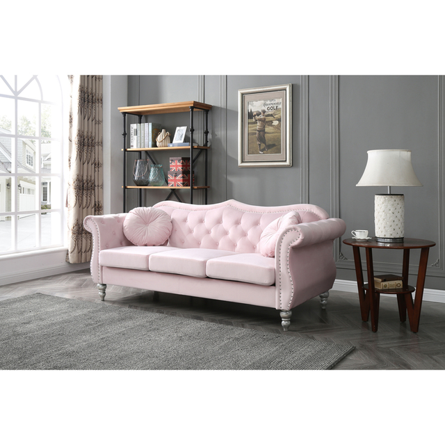 Pink Velvet Tufted Sofa HomeStock