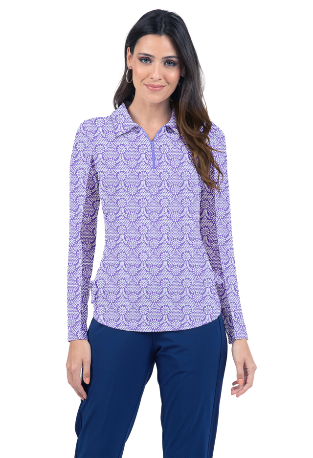 Leslie Print Adjustable Length Long Sleeve Polo
