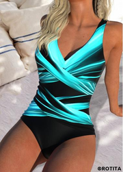 ROTITA Criss Cross Cyan Ombre One Piece Swimwear