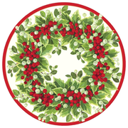 Holly and Berry Wreath Round Paper Placemats - 12 Per Package