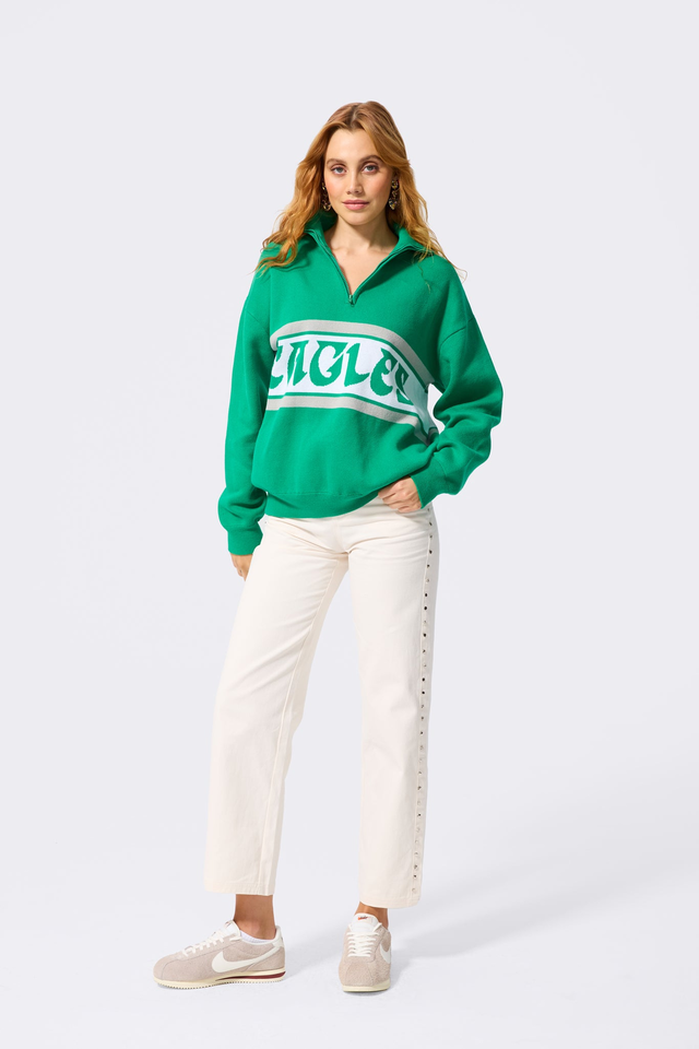 Philadelphia Eagles Logo Stripe Quarter Zip Sweater in Vintage Kelly Green