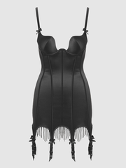 Rising Star Plunge Push Up Chemise in Lune Satin & Beads