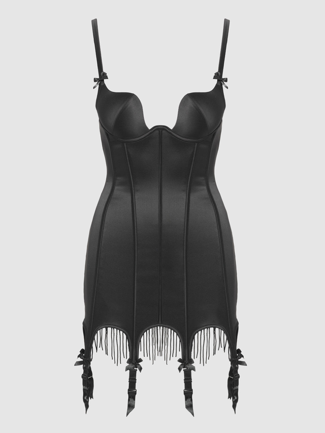 Rising Star Plunge Push Up Chemise in Lune Satin & Beads