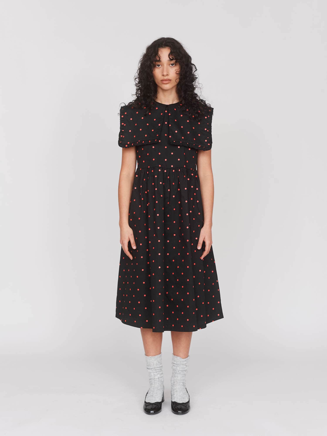 Micro Polka Big Collar Dress