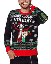 Light-Up Happy Human Holiday Christmas Sweater - Rick and Morty