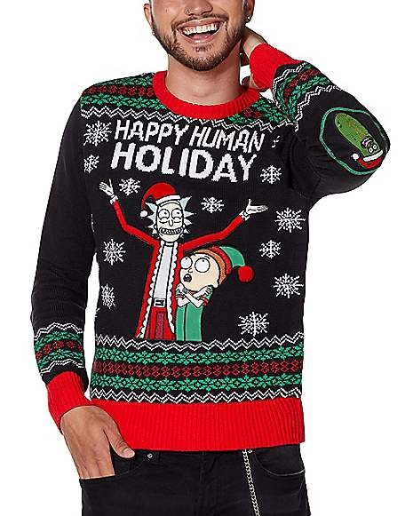 Light-Up Happy Human Holiday Christmas Sweater - Rick and Morty