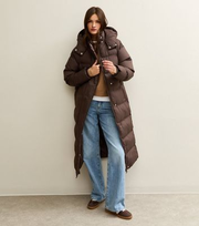 Tall Brown Longline Puffer Jacket