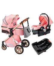 Pink Baby Stroller 3 in 1 with Car Seat Base for Grils - www.seamido.com