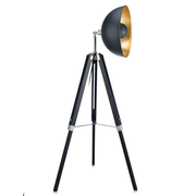 Teamson Home Fascino 63" Industrial Metal Tripod Floor Lamp with Dish Shade, Black/Gold