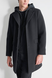 FAUX WOOL COAT WITH HOODED BIB