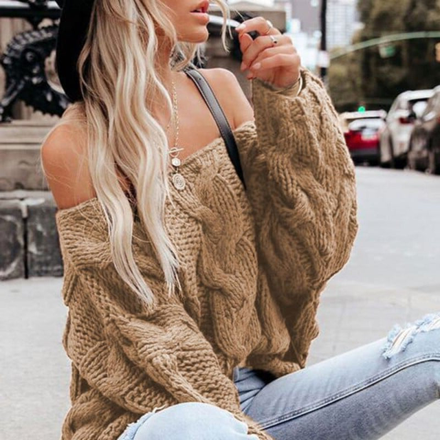 Sexy Off Shoulder Knit Pullover Sweater
