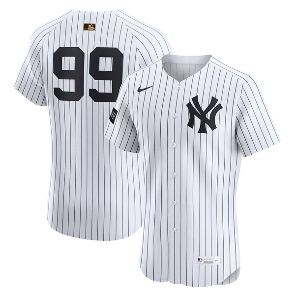 Men's New York Yankees Aaron Judge Nike White Home Sponsor Patch MLB Awards Gold Batterman Elite Jersey