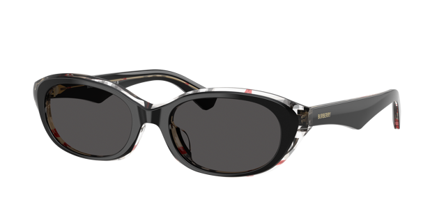 BURBERRY BE4447D Top Black Vintage Check - Women Luxury Sunglasses, Dark Grey Lens